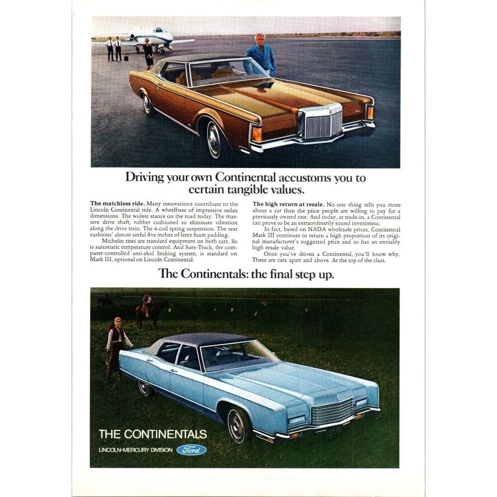 1971 Lincoln Continental Sedan and Coupe Vintage Print Ad Private Jet Wall Art